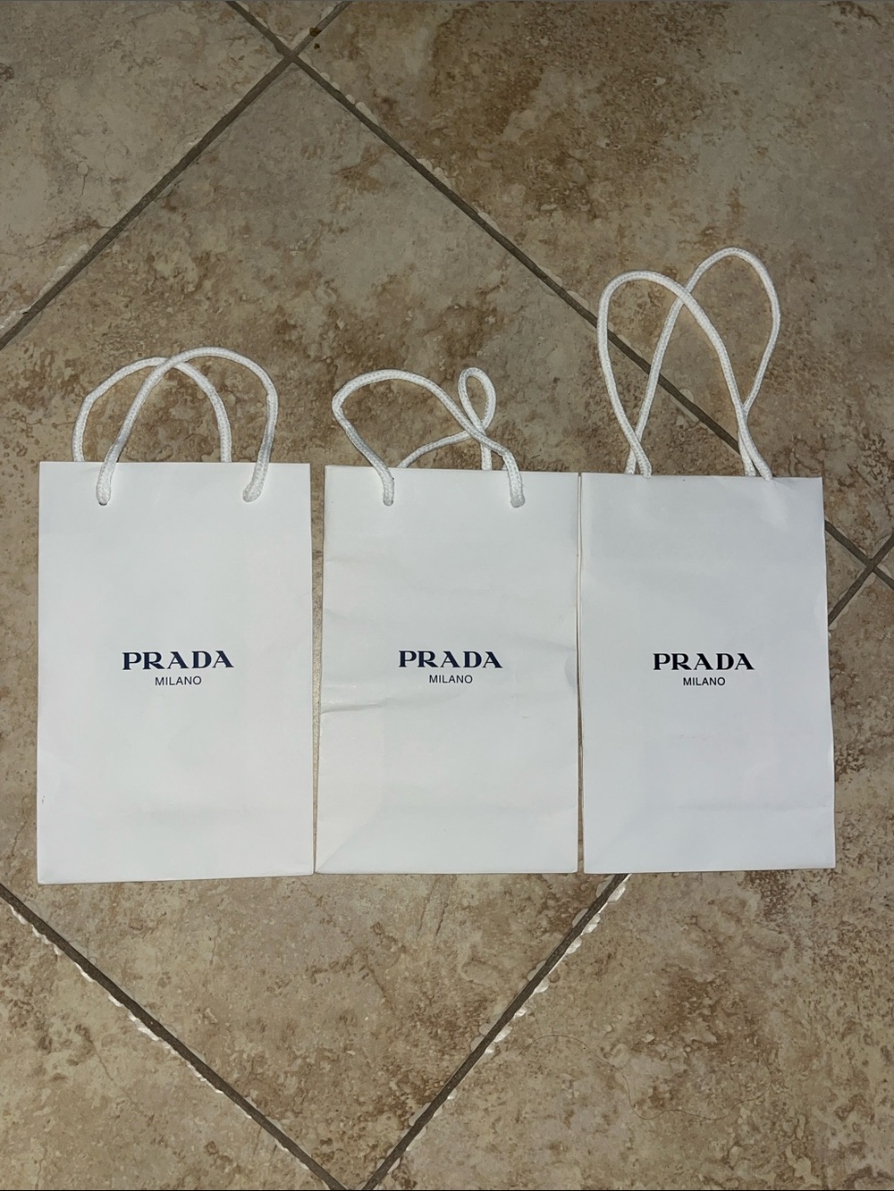 Prada White Mini Paper Gift Bags with Rope Handles